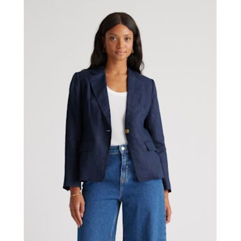 Quince Navy Single-Button Notched-Lapel Blazer